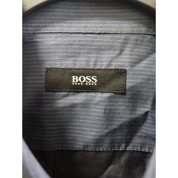 Boss Hugo Boss Mens Long Sleeve Button Down Navy Blue Striped Neck 16‎ 32/33 - Picture 3 of 9